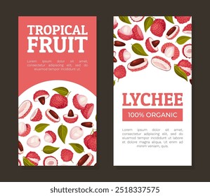 Lychee Tropical Fruit Banner Design com modelo de vetor de amora crua