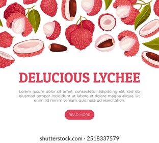 Lychee Tropical Fruit Banner Design com modelo de vetor de amora crua