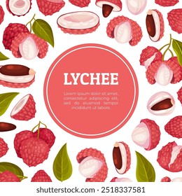 Lychee Tropical Fruit Banner Design with Raw Juicy Berry Vector Template