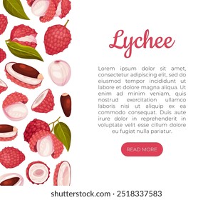 Lychee Tropical Fruit Banner Design with Raw Juicy Berry Vector Template