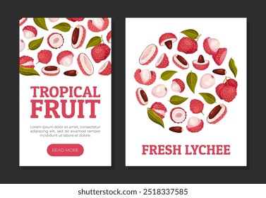 Lychee Tropical Fruit Banner Design com modelo de vetor de amora crua