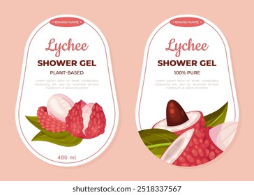 Lychee Tropical Fruta Chuveiro Gel Label Design com Modelo Vetorial de Baga Suculenta