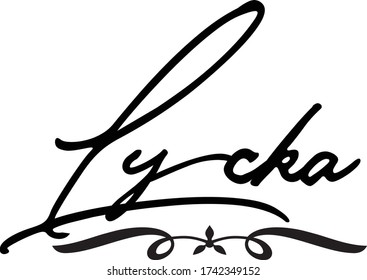 Lycka Cursive Calligraphy Black Color Text On White Background