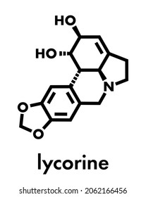 Lycorine alkaloid molecule. Found in Amaryllidaceae plants, including lilies and daffodils. Skeletal formula.