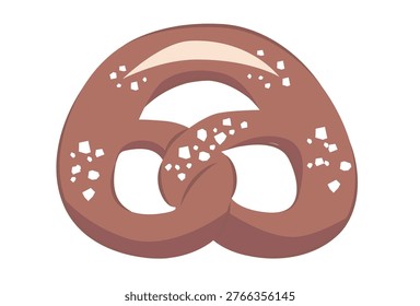Lye pretzel with salt crystals. Flat vector illustration of traditional German soft pretzel, perfect for bakery branding, Oktoberfest menus or food graphics.