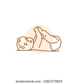 Lying baby black line icon. Toddler development. Early childhood