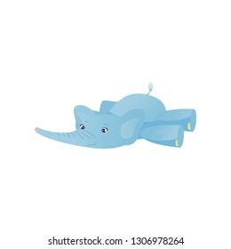 Lying Baby Elephant, Light Blue Lovely Animal Character Vector Illustration
