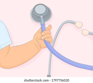 Lying baby hand with stethoscope 