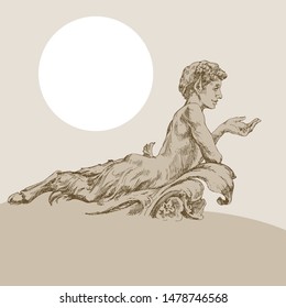 lying  baroque scenic faun, engraving.