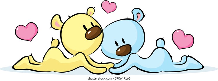lying bears in love - vector illustration