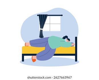 Lying in bed lazily, laziness vector illustration.