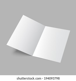Lying  Blank Two Fold Paper Brochure On Gray Background. 