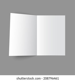 Lying  Blank Two Fold Paper Brochure On Gray Background. Open Magazine. Cover For Your Design