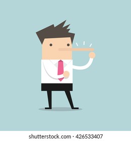 Lying businessman with long nose vector