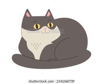 Lying cat domestic animal. Vector illustration
