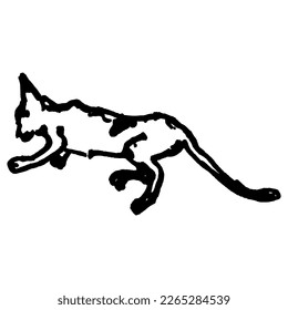 Lügende Katze. Handgezeichnete lineare Doodle grobe Skizze. Schwarze Silhouette auf weißem Hintergrund.