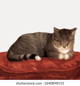 Lying cat Mosse, vintage animal painting by Maria Wiik, vector element. 