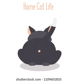 Lying cat rear view color flat icon
