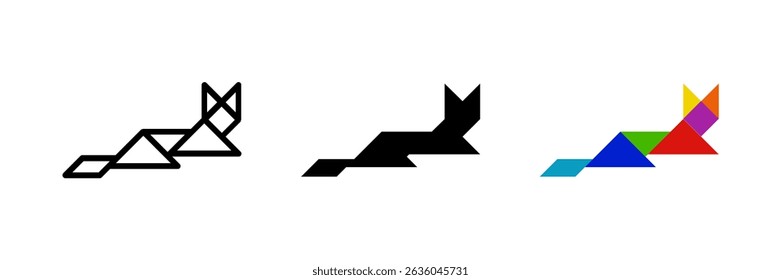 Lying cat tangram icon. Great for pet or relaxation designs.