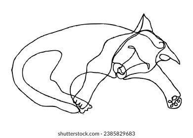 lying cat vector sketch single one or continuous line
