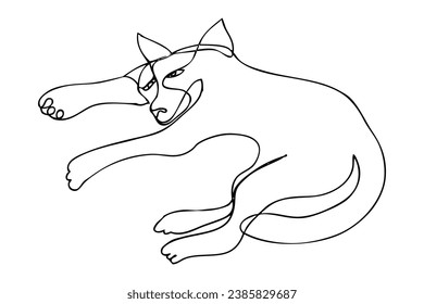 lying cat vector sketch single one or continuous line
