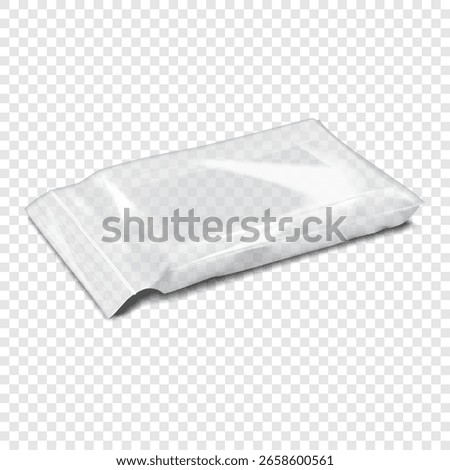 Lying clear plastic pillow pouch with zip lock. Realistic vector mock-up. Empty transparent zipper poly bag. 3d mockup. Glossy vinyl envelope sleeve resealable package. Template for design