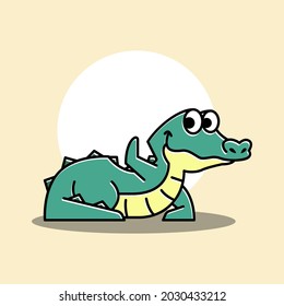 Lying Crocodile Alligator Waving hand Funny Cute Character Cartoon Mascot
