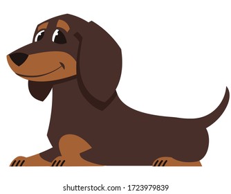 Lying Dachshund dog. Cute pet in cartoon style.