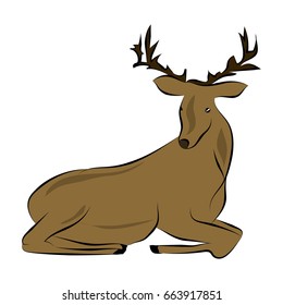 Lying deer on the white background