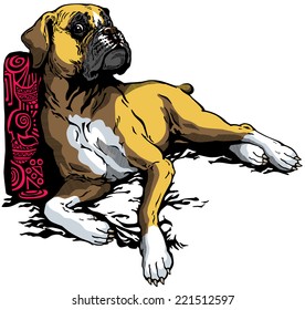 lying dog boxer breed, graphic style illustration 