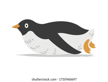 Lying down penguin vector cartoon isolated on white background. Cute penguin vector illustration cartoon. 