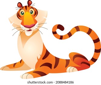Lying down tiger in cartoon style. Chinese symbol of  New Year 2022.