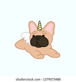 Lying Down Unicorn Fawn Coat French Bulldog Cartoon Vector Illustration