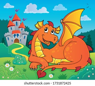 Lying dragon theme image - eps10 vector illustration.