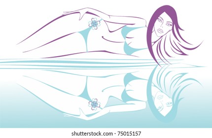 lying girl in a bathing suit