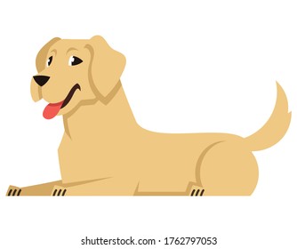 Lying Labrador side view. Cute pet in cartoon style.