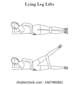 Lying leg lifts exercise outline on the white background. Vector illustration