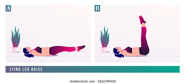 Lying Leg Raise exercise, Women workout fitness, aerobic and exercises. Vector Illustration.	