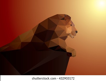 Lying lion shape, logo polygonal geometric, pattern design. Vector illustration.