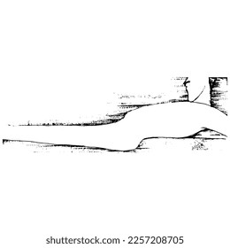 Hombre mentiroso. Dibujo a mano en boceto. Silueta negra de fondo blanco.