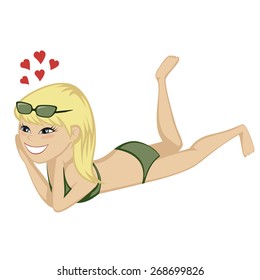 Lying on the beach - A cute blondie is relaxing on the beach (fallen in love).