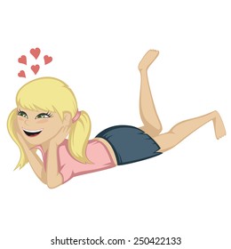 Lying on the floor - A cute blonde girl is daydreaming on the floor (fallen in love).