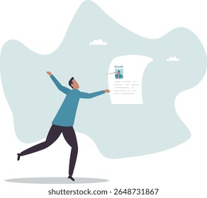 Lying on resume CV to get hired, dishonesty or integrity problem on work experience and career history, fake education degree.character for design.