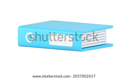 Lying on its side blue office folder 3d icon. Closed archives with business information. Holder of annual reports and recording projects. Empty case for data storage. Isolated realistic vector