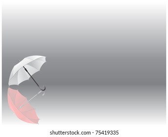 Lying on their sides black and white umbrella with the reflection of red