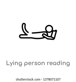 lying person reading vector line icon. Simple element illustration. lying person reading outline icon from people concept. Can be used for web and mobile