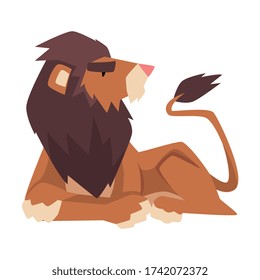 Lying Powerful Lion, Mammal Jungle Animal Character Cartoon Vector Illustration