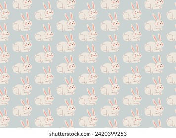 lying rabbit repeating pattern. white Easter bunny pattern. white rabbit seamless pattern