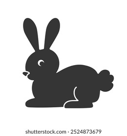 Lying rabbit silhouette icon. Cute design for Easter celebration. Cruelty-free animal emblem. Farming and agriculture concept. Kids product logo. For web design purposes. Isolated vector illustration