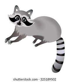 Lying raccoon isolated on white. Vector illustration